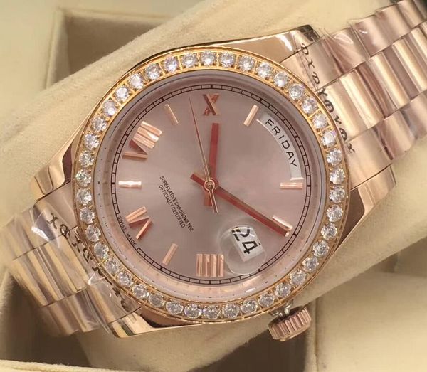 

роскошные мужские часы высокого качества президентский день-дата 228235 18-каратного розового золота с бриллиантом механизм механические нар, Slivery;brown