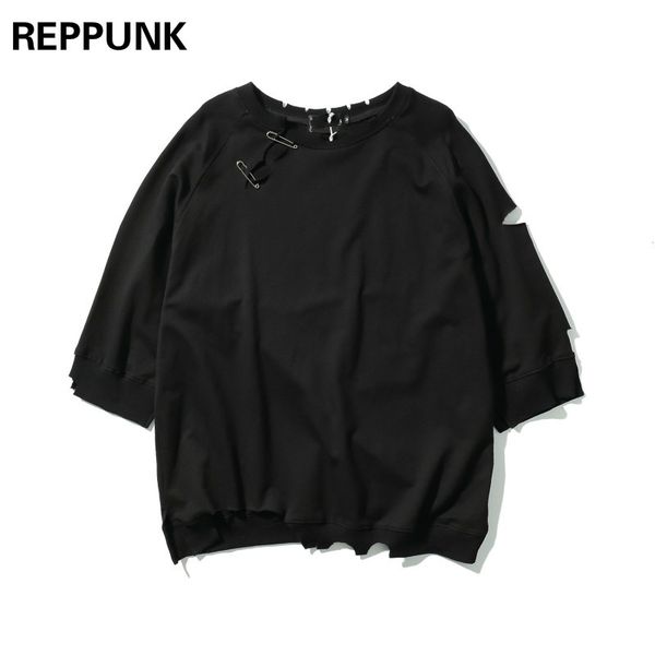 

reppunk 2018 свободные разорвал битник майка мужчины цвет твердые с коротким рукавом мода новый негабаритных мужской уличной хлопок хип-хоп, White;black