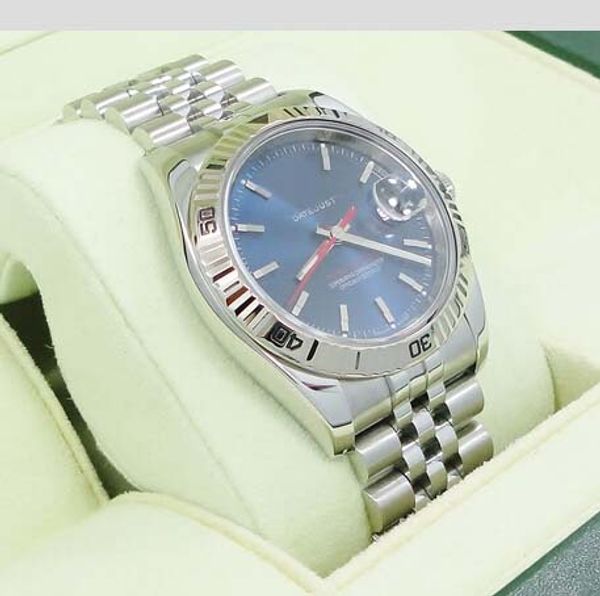

luxury watch datejust turn-o-graph blue dial 18k white gold bezel box & papers 116264 mens watch