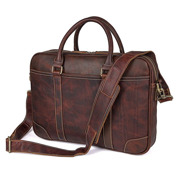 

natural cowskin 100% genuine leather handbag men's briefcase fashion large capacity business bag brown male shoulder lapbag