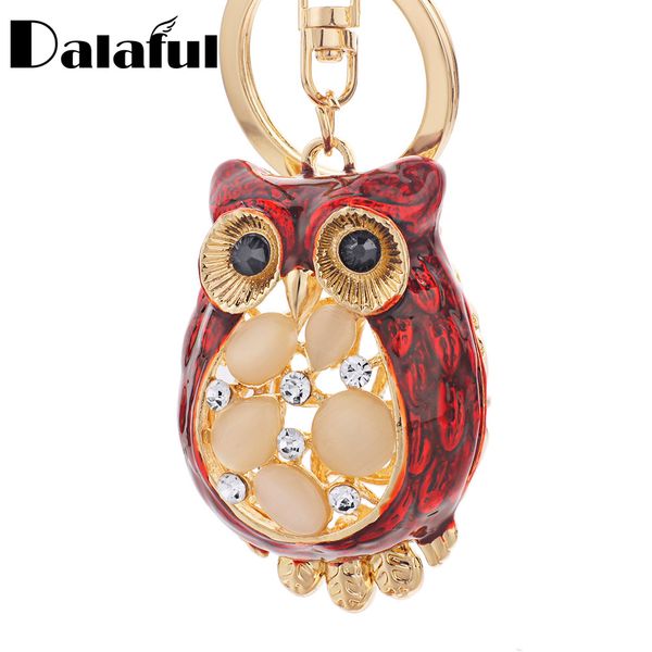 

new fashion cute opal owl key chain rings metal crystal animal for car keyrings keychains purse pendant for girls womens k343, Slivery;golden