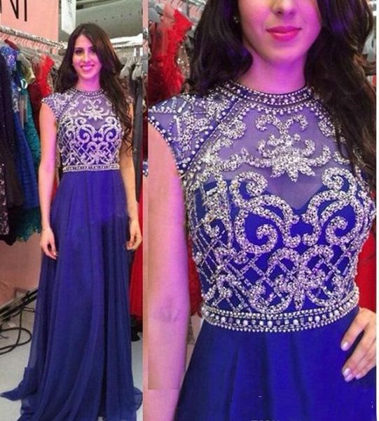 

amazing a-line beading royal blue long prom dress crystal evening dresses chiffon pageant gowns party dress sweet 16 graduation dresses 2018, Black