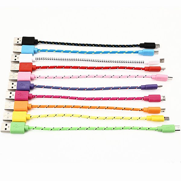 20CM kurzes geflochtenes Nylon Micro-USB-Kabel Datensynchronisationskabel für Samsung Galaxy S3 S4 S6 Edge i9500 Note 2 Großhandel