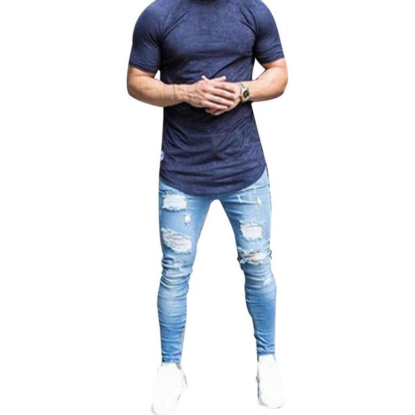 

puimentiua mens skinny ripped jeans male denim black pencil jeans casual trousers plus size pants streetwear 2018, Blue