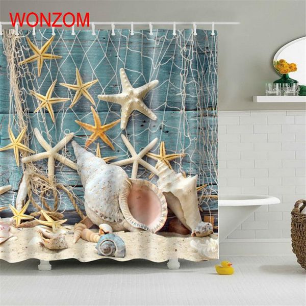 2019 Wonzom Marine Life Waterproof Shower Curtain Turtle Bathroom