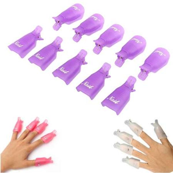 GUJHUI 10 adet Plastik Nail Art Kapalı Kapalı Klip UV Jel Lehçe Remover Wrap Aracı Nail Art İpuçları Parmaklar için Mor Yüksek Kalite