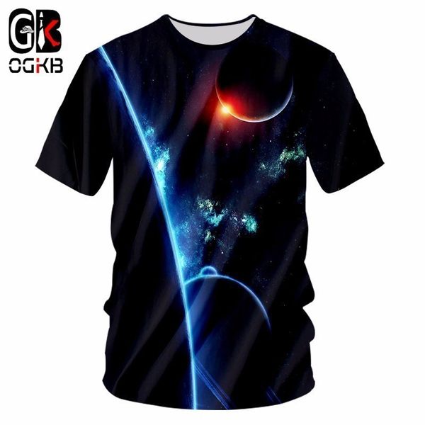 

ogkb new men summer galaxy space printed 3d tshirt man hiphop o neck t shirt casual breathable t-shirt plus size tee shirt, White;black