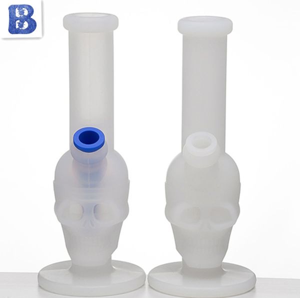 Neueste transparente Schädel-Silikon-Bongs Glasbong mit Bohrinsel-Bongs-Wasserpfeifen bunte rauchende Bubbler-Rohre kostenloser Versand