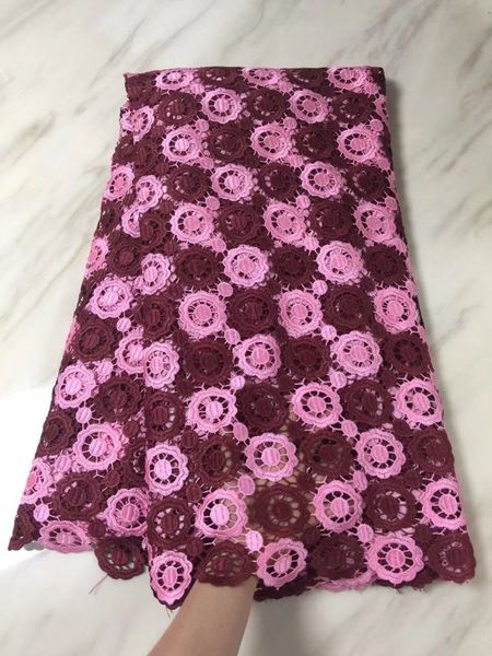 

5 yards/pc pink and wine embroidery african water soluble guipure lace for french cord lace fabric for dress bw154-2, Black;white