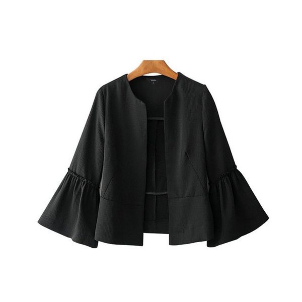 

O-Neck Denim Women Elegant Solid Jacket Open Stitch Design Flare Sleeve Coats Black Red Female Casual Outerwear Tops Short