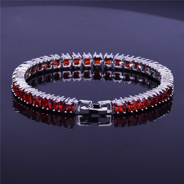 

women's tennis chain bracelet men hip hop jewelry 6mm iced out cubic zirconia box clasp square red blue link 7inch, Golden;silver
