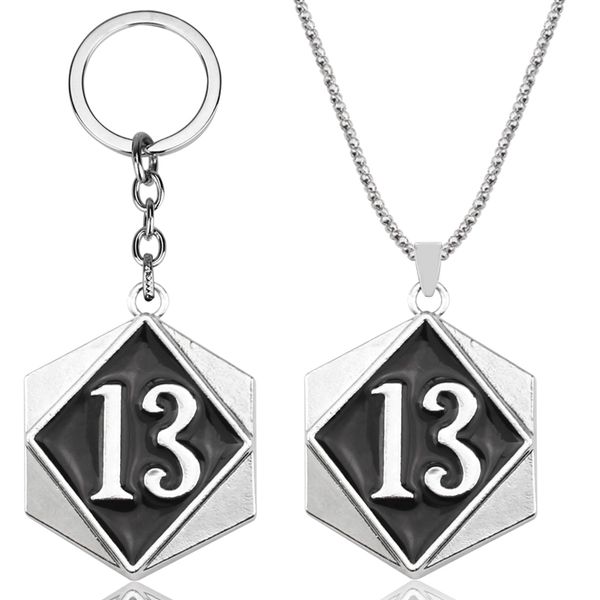 

silver lucky number 13 thirteen dog tag cuban chain necklace