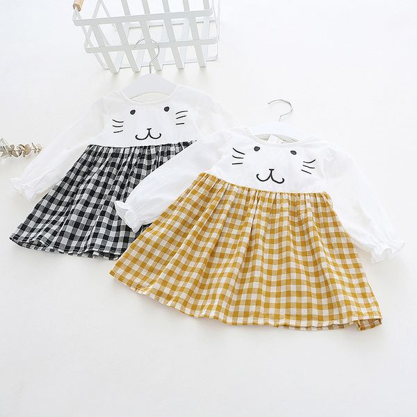 

Baby Girl clothing dress O-neck with rabbit ear design 100% cotton long sleeve plaid dress girl spring fall elegant lolita style dress