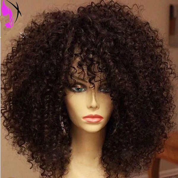 

14 дюймов короткий афро парик коричневый синтетический кудрявый вьющиеся парики для женщин черный / коричневый / Ombre цвет полный кружева передний парик с челкой