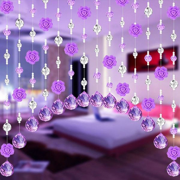 

crystal glass rose bead curtain strip string living room bedroom window door divider wedding decor valance home decoration