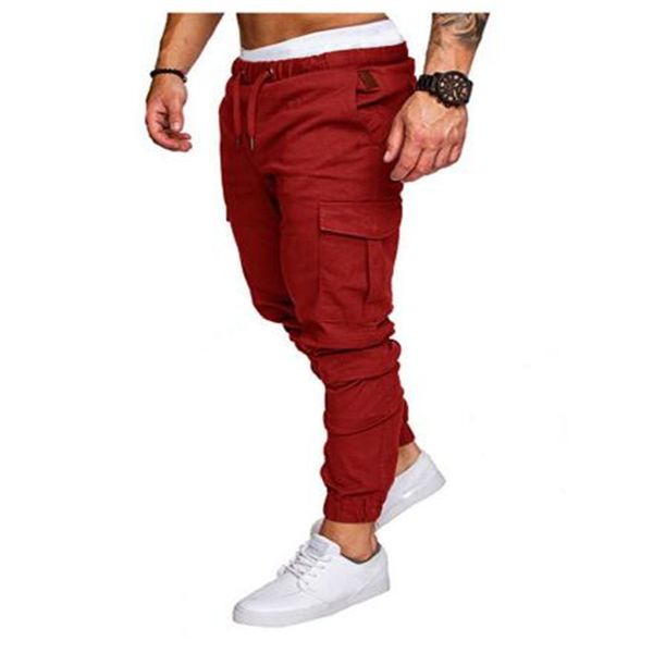 

waist trousers hip multi-pocket cargo runners men hop solid men's pants men's trousers elastic sweatpants pants 4xl dferh, Black