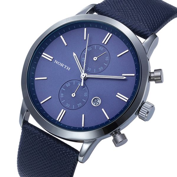 

men watch male fashion casual waterproof date leather japan watch relogio masculino gift blue, Slivery;brown