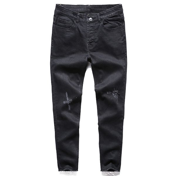 

new men 's jeans ripped holes pants korean style influx black casual trousers cool stretch man pants spring and summer sale, Blue