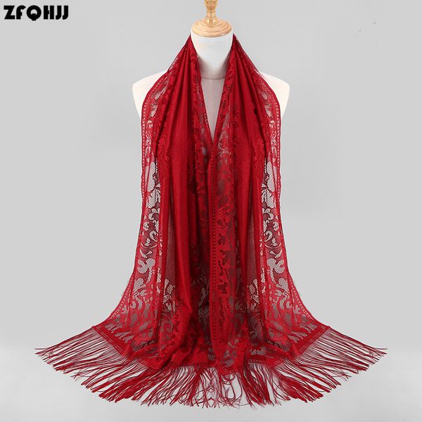 

zfqhjj fashion accessories lace scarf hollow out tassels scarf ivory white veil lace scarves shawl women muslim hijab