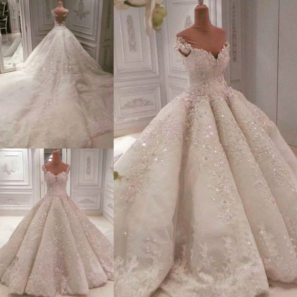 Elegante Perline Paillettes A spalle Abiti da sposa in pizzo Arabia Saudita Dubai Sposa Country Style Plus Size Vestido da sposa Abito da sposa
