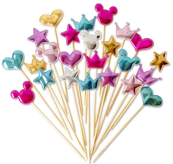 Trasporto veloce 5 pz/lotto bel cuore stella corona cake topper per compleanno cupcake bandiera baby shower festa decorazione di nozze forniture SN1459