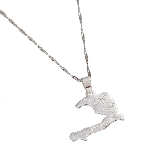 

silver color the republic of haiti map pendant necklace port-au-prince map charm jewelry