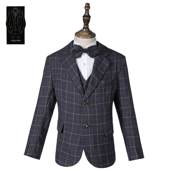 

high-quality wool blended boy suit three-piece suit (jacket pants vest) boy party graduation ceremony dress support custom, Black