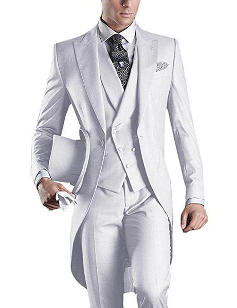 Manhã Estilo White Tailcoat Noivo Smoking Eiegant Desgaste Do Casamento Dos Homens de Alta Qualidade Dos Homens Formais Prom Blazer Festa (Jacket + Pants + Tie + Vest) 974