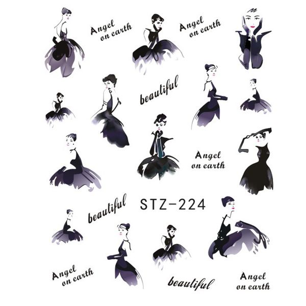 

1 sheets beautiful dance girl nail art charm diy watermark decals nail art sticker new polish decor stz224, Black