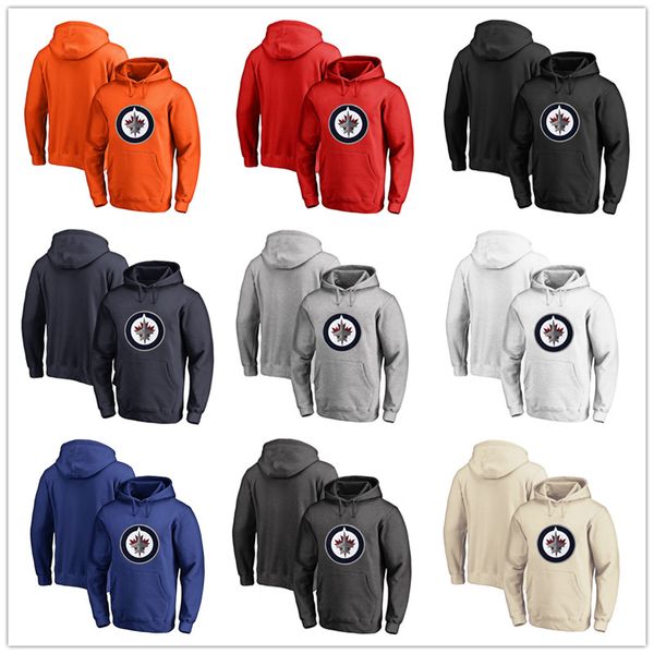 

men's winnipeg jets fanatics branded black ash white red orange embroidery primary logo pullover hoodies long sleeve outdoor wear stitc, Blue;black