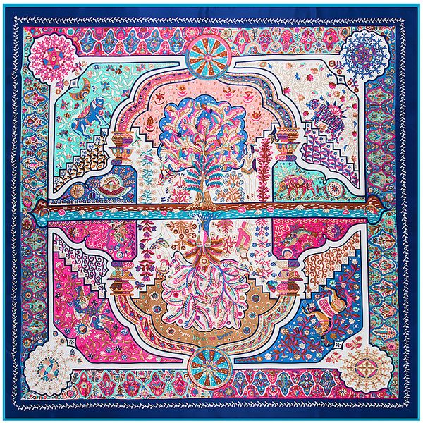 Xale de seda quadrado feminino vintage artesanal étnico roxo cachecol xales grandes xales de sarja atacado 130*130cm