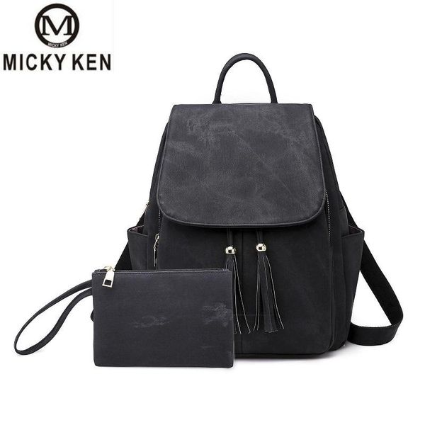 

2pcs/set small women backpacks female 2018 school bags for teenage girls black pu leather women backpack shoulder bag purse
