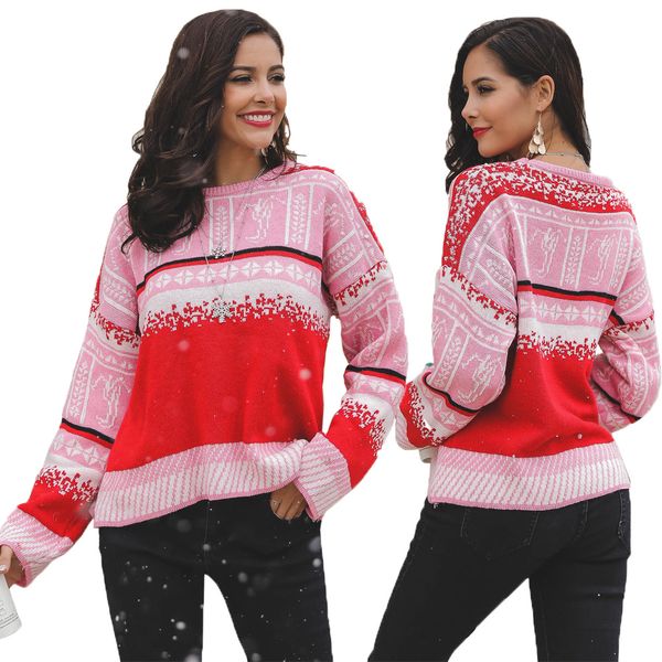 

retro wild loose sweater christmas snowflake lazy knit jacket women sweaters casual coat, White;black
