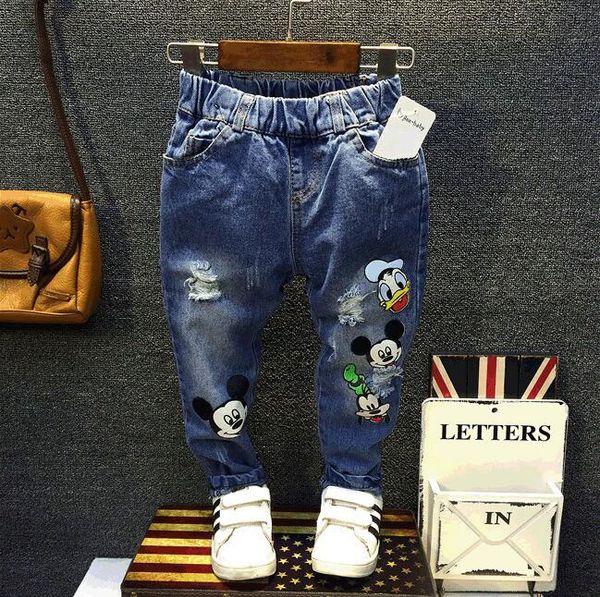 

brand kids baby boys girls jeans cartoon character printed casual denim pants spring and autumn new jeans for children pant, Blue