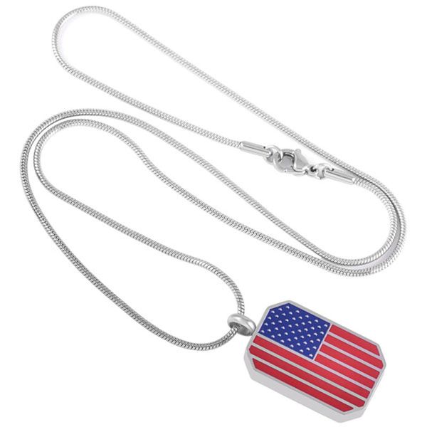 

нержавеющая сталь американский флаг кремации урна подвеска мемориал пепел ожерелье мужская патриотическая с ювелирной цепью ijd8534, Silver