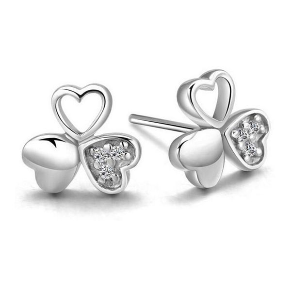 

925 silver earrings plated flower heart stud earrings for women party wedding jewelry fashion earrings, Golden;silver