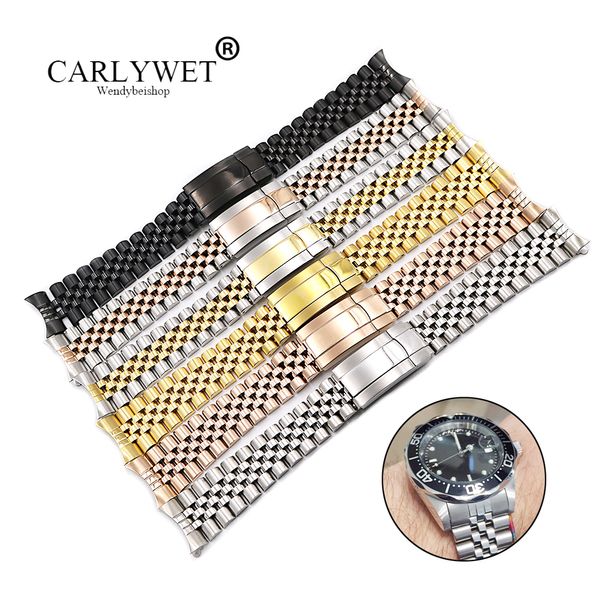 

carlywet 19 20mm hollow curved end screw links 316l stainless steel replacement jubilee watch band bracelet for datejust, Black;brown