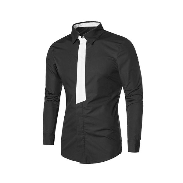 

fashion mens casual stylish slim fit long sleeve casual work patchwork shirt, White;black