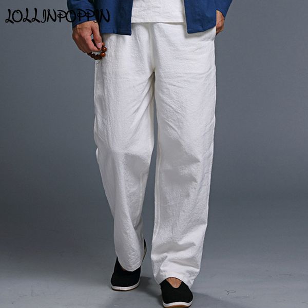 2019 White Linen Pants For Men Elastic Waist Comfortable Casual