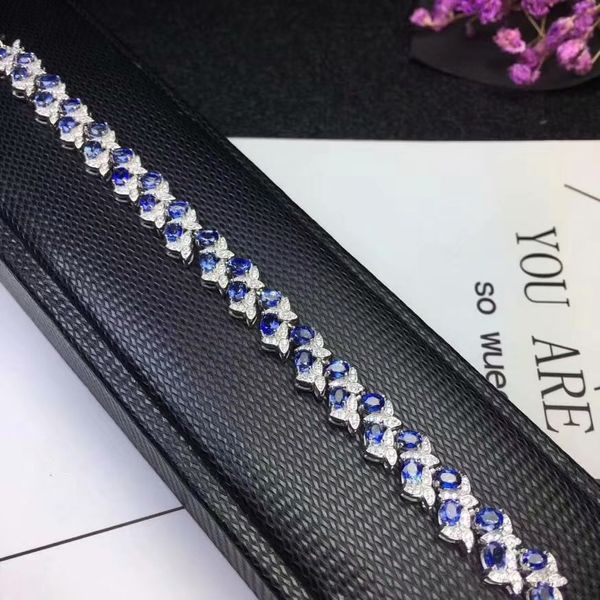 

natural sapphire bracelet 3*4mm 925 sterling silver bracelet precious stones send your love to your mother, Golden;silver