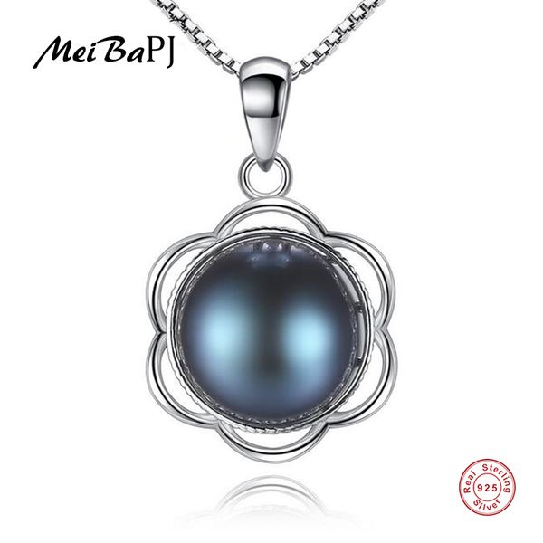 

meibapj]real freshwater pearl flower pendant necklace 925 solid silver fine jewelry for women