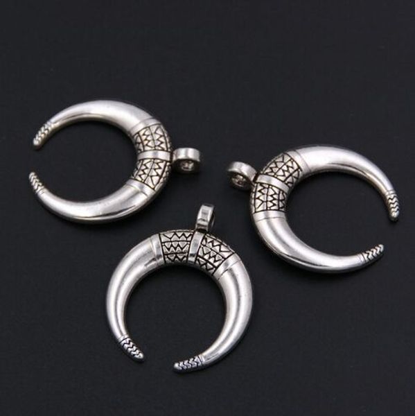 50 Stück Legierung Punk Metall Kuh Horn Form Mond Charms Antik Silber Charms Anhänger für Halskette Schmuckherstellung Erkenntnisse 27x34mm