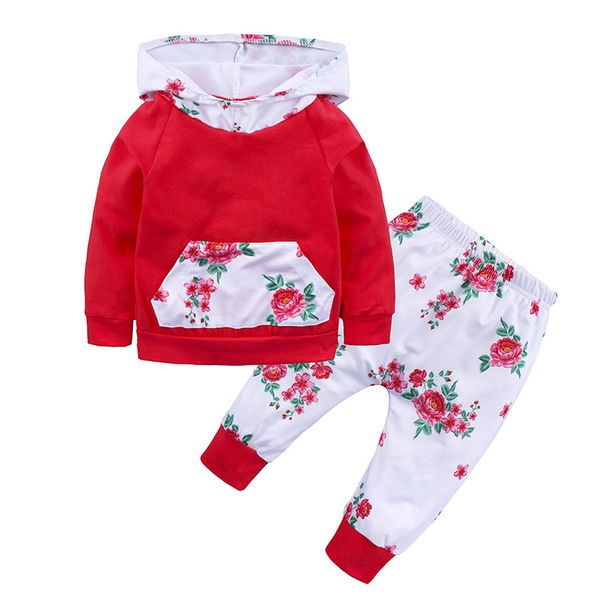 

2018 toddler baby's sets baby boy girls clothes sets cotton long sleeve hooded + printing pants outfit 2pcs, White