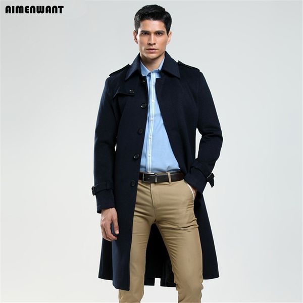 

aimenwant 2017 single breasted woolen coat mens tailor made 65% wool long jacket england business woolen coat custom pea, Black