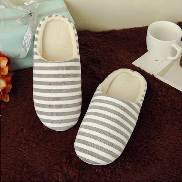 

winter home slippers girl shoes soft velvet lady indoor shoes striped flats slipper for women warm cotton pantufas men, Black