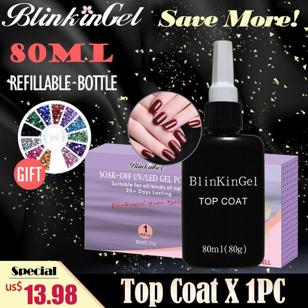 

blinkingel 1pc nail coat water based coat soak off no wipe gel in resin 80ml refill package for replacement, Red;pink