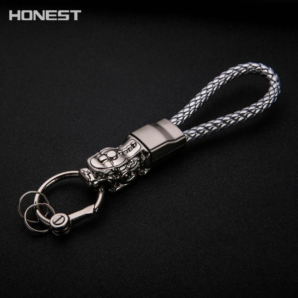 

brand honest genuine leather rope keychain key chain for men car key holder ring jewelry bag pendant gift, Silver