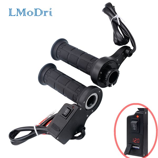 

lmodri motorcycle heated grips 7/8" handlebar electric heating hand grip multi adjustable usb charger voltmeter waterproof