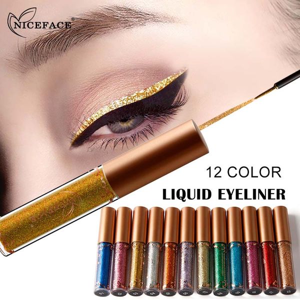 NICEFACE Eyeliner Glitter Eye Makeup Long Lasting Waterproof Liquid Eye Liner Shimmer Pigment Fast Dry Cat Eye Line Pen