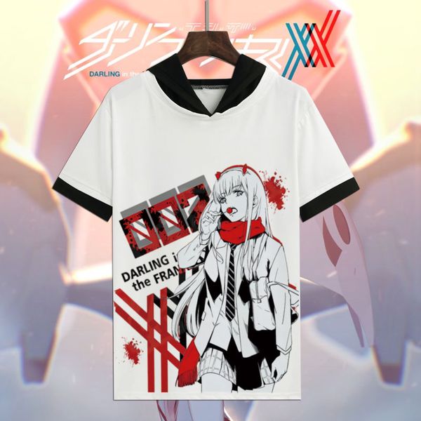 

darling in the franxx t-shirt short sleeve hooded t shirts 002 anime casual summer zero two cosplay tees for women men, White;black